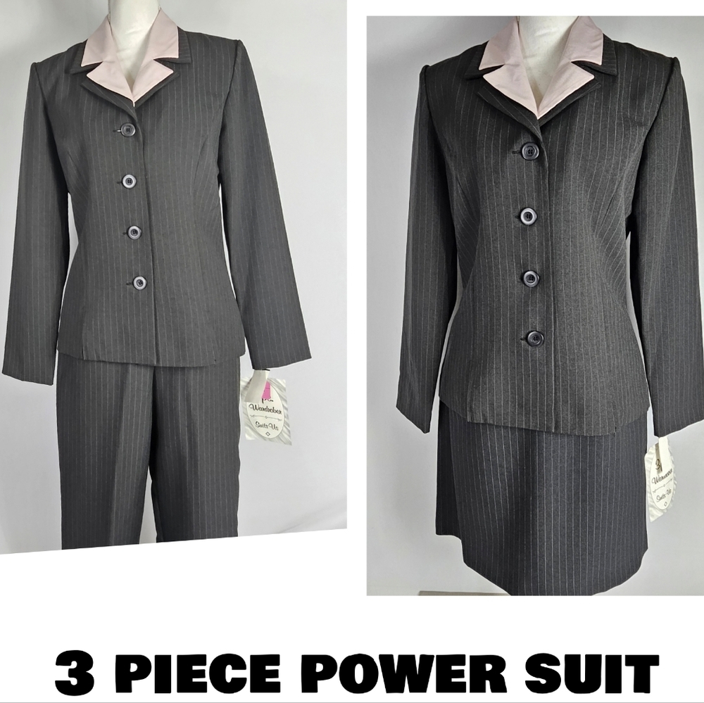 3 Piece PinStripe 80s Powersuit Size 9 / 10 By Suits Us